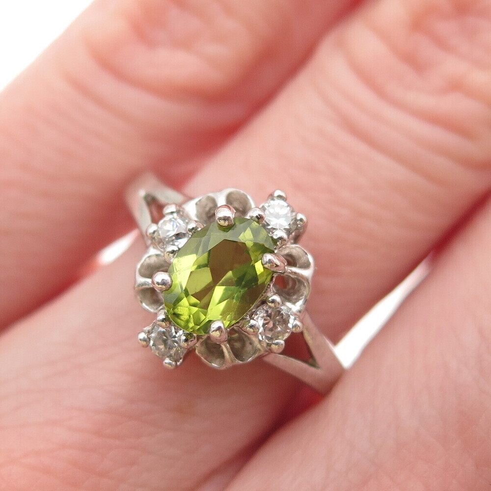 RJ GRAZIANO 925 Sterling Silver Vintage Real Peridot & C Z Ring Size 6